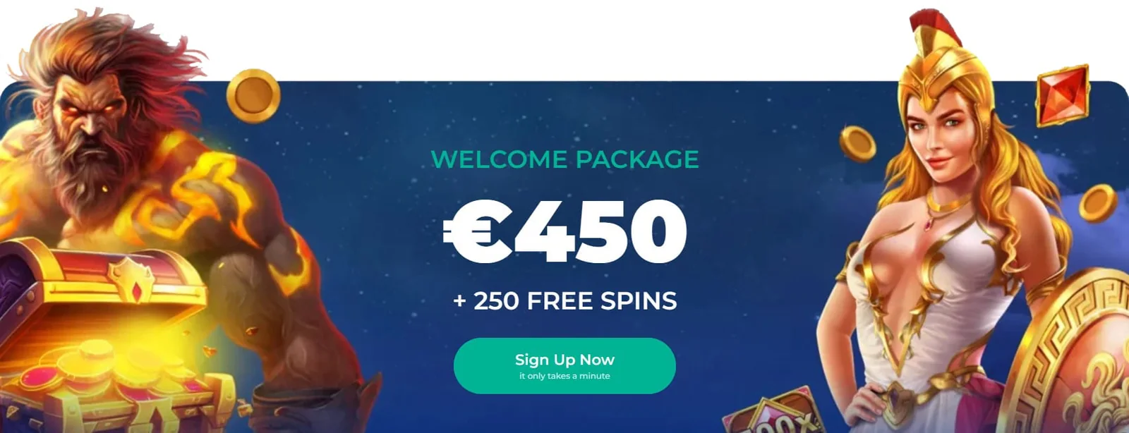 King Hills Casino welcome package banner showing the deposit bonus and 250 free spins