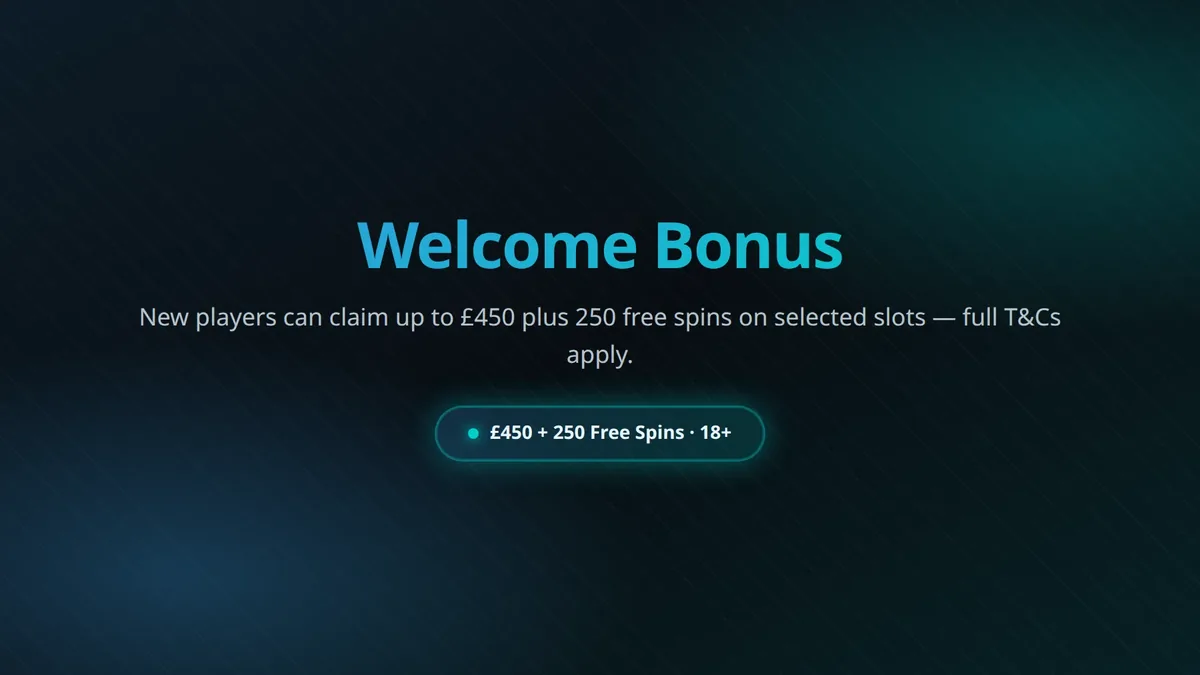 King Hills Casino bonuses overview — welcome offer up to £450 plus 250 free spins